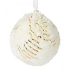 Χριστουγεννιάτικη Μπάλα με Λευκή Γούνα και Γκλιτερ (8cm)